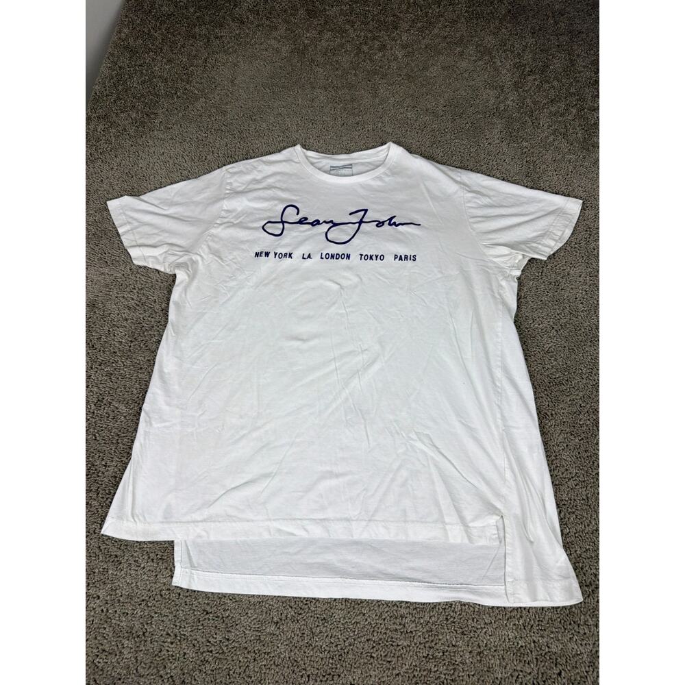 Sean John Shirt Mens 2XL White Graphic Short Sleeve Cotton Crewneck Tee READ